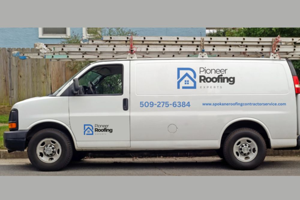 A white van displaying "Penger Roofing," representing roofing services in Spokane, WA.